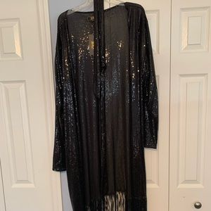 Black sequin maxi jacket with tassels